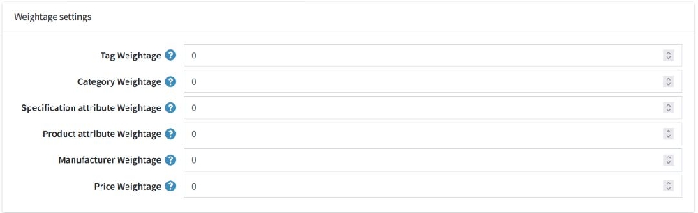 product similarity engine configuration of weightage settings